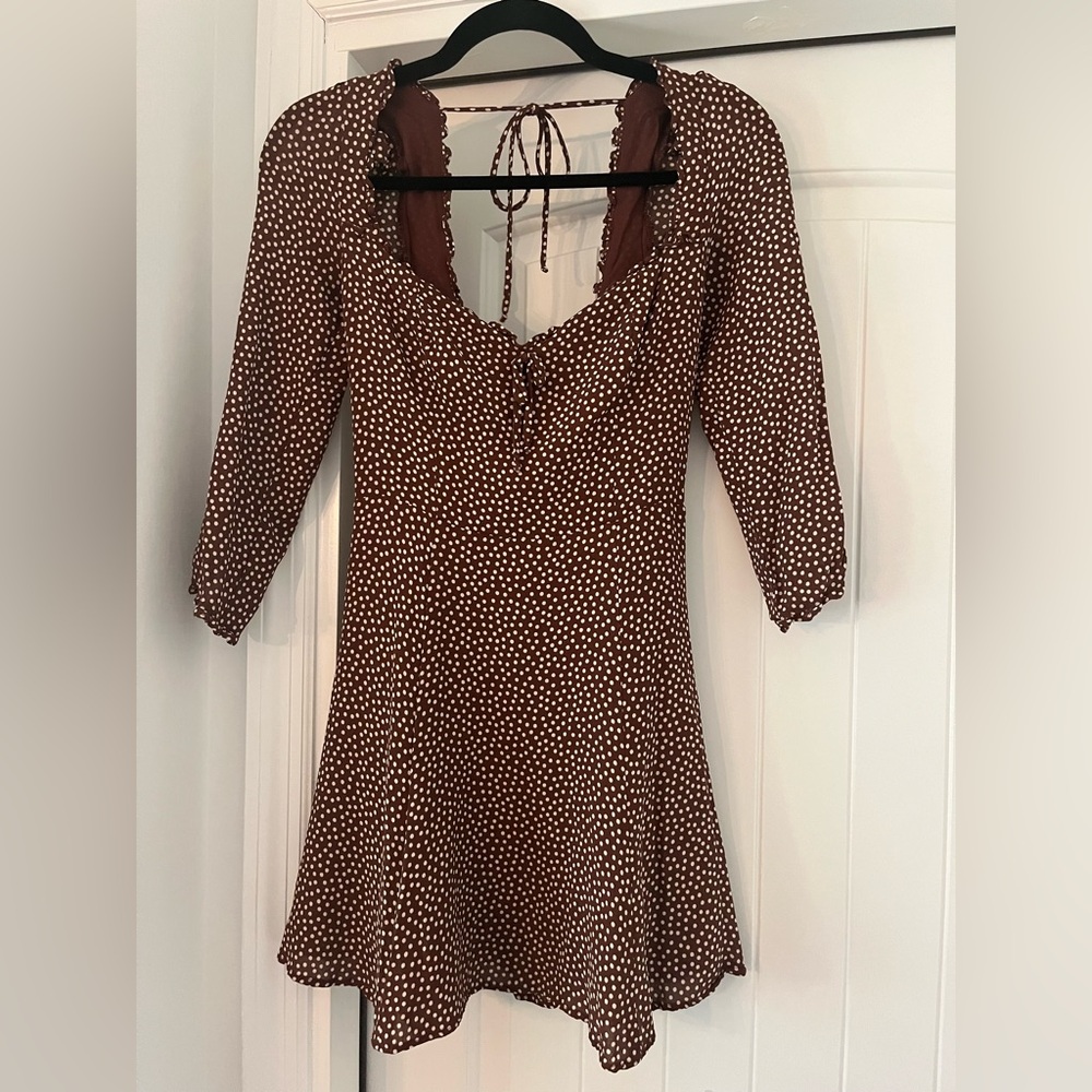 Reformation Chocolate Polka Dot Long Sleeve Dress